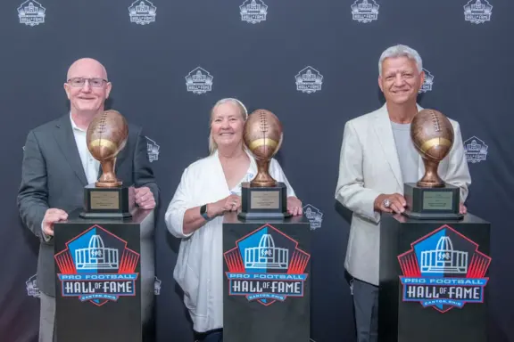 2026 Equipment Managers Awards of Excellence recipients (from L-R): Red Batty, Nancy Noel representing her father Jack Noel & Mike Davidson. Credit: Shawn Wood